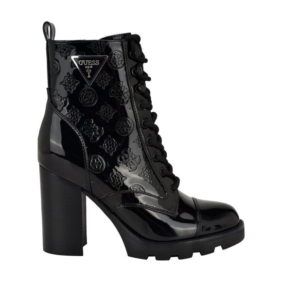 Guess Neadyn3 Ankle Bootie Women 11M Black Patent Leather Logo Block Heel Modern - Picture 2 of 4